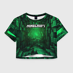 Футболка 3D укороченная женская Minecraft logo зеленые плитки, цвет: 3D-принт