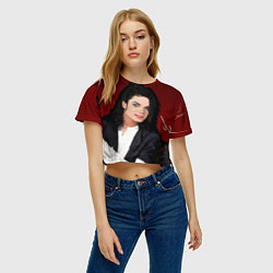 Футболка 3D укороченная женская Michael Jackson с пантерой и автографом, цвет: 3D-принт — фото 2