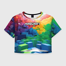 Футболка 3D укороченная женская Minecraft logo радужный мир, цвет: 3D-принт