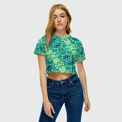 Футболка 3D укороченная женская Изумрудная акварельная весенняя листва, цвет: 3D-принт — фото 2