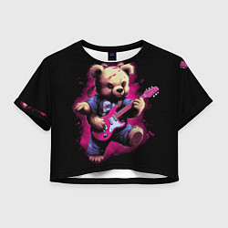 Футболка 3D укороченная женская Плюшевый медведь музыкант с гитарой, цвет: 3D-принт