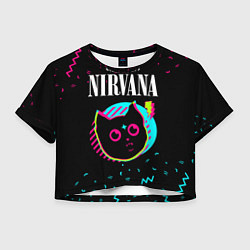 Футболка 3D укороченная женская Nirvana - rock star cat, цвет: 3D-принт