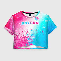 Футболка 3D укороченная женская Bayern neon gradient style посередине, цвет: 3D-принт
