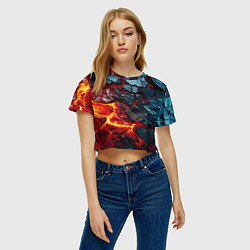 Футболка 3D укороченная женская Темная огненная плитка, цвет: 3D-принт — фото 2