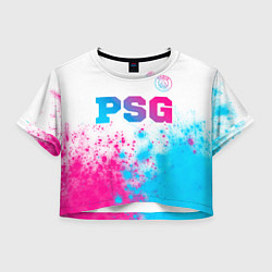 Футболка 3D укороченная женская PSG neon gradient style посередине, цвет: 3D-принт