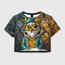 Футболка 3D укороченная женская Модная сова и стальной фон, цвет: 3D-принт