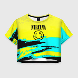 Футболка 3D укороченная женская Nirvana краски кислотные, цвет: 3D-принт