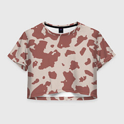 Футболка 3D укороченная женская Коровий паттерн коричневого цвета, цвет: 3D-принт