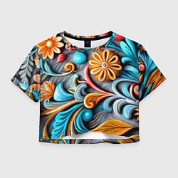 Футболка 3D укороченная женская Растительный узор - нейросеть, цвет: 3D-принт