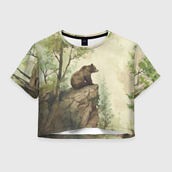Футболка 3D укороченная женская Мишка на скале, цвет: 3D-принт