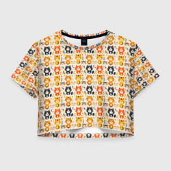 Футболка 3D укороченная женская Разноцветные котята ретро узор, цвет: 3D-принт