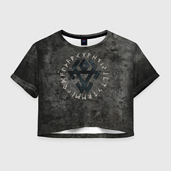 Футболка 3D укороченная женская Символика чернобог - тёмный бог властитель мира на, цвет: 3D-принт