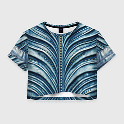 Футболка 3D укороченная женская Вышивка линий на джинсах, цвет: 3D-принт