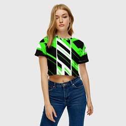 Футболка 3D укороченная женская Black and green stripes on a white background, цвет: 3D-принт — фото 2