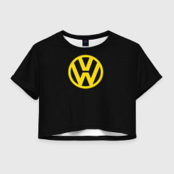 Футболка 3D укороченная женская Volkswagen logo yellow, цвет: 3D-принт