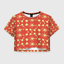Футболка 3D укороченная женская Лимонные пятна на красном цвете Фиеста, цвет: 3D-принт