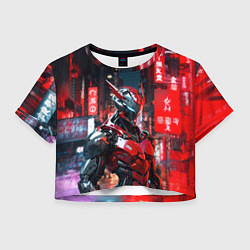 Футболка 3D укороченная женская Бронированный красный киборг, цвет: 3D-принт