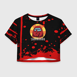 Футболка 3D укороченная женская Amomg us краски, цвет: 3D-принт