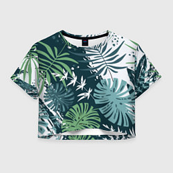 Футболка 3D укороченная женская Листья тропических джунглей абстракция, цвет: 3D-принт
