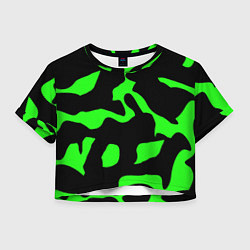 Футболка 3D укороченная женская Зелёный камуфляж милитари, цвет: 3D-принт