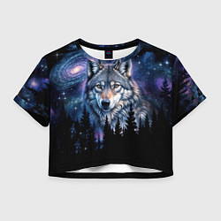 Женский топ Волк и черный лес - звездная ночь - галактика