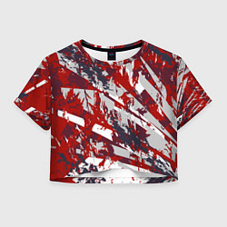 Футболка 3D укороченная женская Геометрическая абстракция линии на красном, цвет: 3D-принт