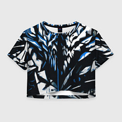 Футболка 3D укороченная женская White and blue abstraction on a black background, цвет: 3D-принт