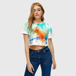 Футболка 3D укороченная женская Штрихи красок цветные, цвет: 3D-принт — фото 2
