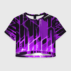 Футболка 3D укороченная женская Abstract purple stripes on a black background, цвет: 3D-принт