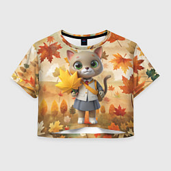 Футболка 3D укороченная женская Кошечка школьница, цвет: 3D-принт