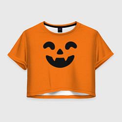 Футболка 3D укороченная женская Весёлая тыква верх, цвет: 3D-принт