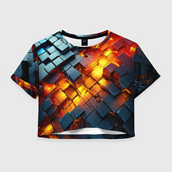 Футболка 3D укороченная женская Трехмерные кубики с разрушением, цвет: 3D-принт