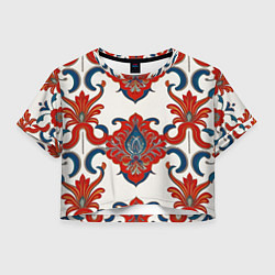 Женский топ Узор красно-синий на белом фоне