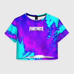 Футболка 3D укороченная женская Fortnite neon game, цвет: 3D-принт