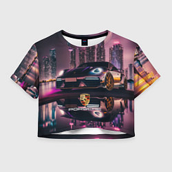 Футболка 3D укороченная женская Porshe night city, цвет: 3D-принт