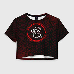 Женский топ Символ Stumble Guys и краска вокруг на темном фоне