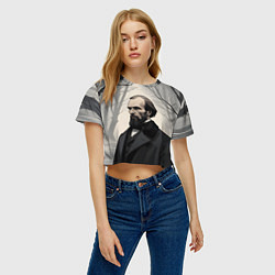 Футболка 3D укороченная женская Достоевский зимняя аллея, цвет: 3D-принт — фото 2