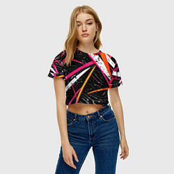 Футболка 3D укороченная женская Разноцветные праздничные линии, цвет: 3D-принт — фото 2