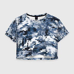 Футболка 3D укороченная женская Камуфляж серо синий, цвет: 3D-принт