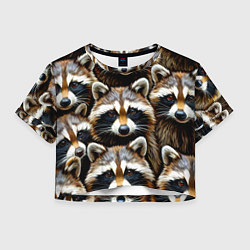 Футболка 3D укороченная женская Енотики, цвет: 3D-принт