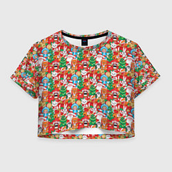 Футболка 3D укороченная женская Новогодние игрушки, цвет: 3D-принт