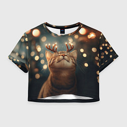 Женский топ Довольный рыжий котик с рогами из огоньков