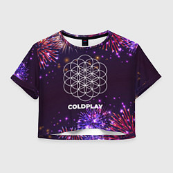 Футболка 3D укороченная женская Праздничный Coldplay, цвет: 3D-принт