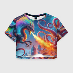Женский топ Огнедышащий дракон против осьминога - нейроарт фан