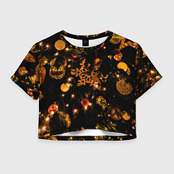 Футболка 3D укороченная женская Новогоднее украшение, цвет: 3D-принт