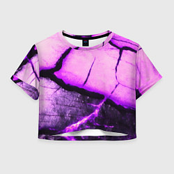 Футболка 3D укороченная женская Трещины на абстрактном фиолетовом фоне, цвет: 3D-принт