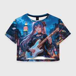 Футболка 3D укороченная женская Аниме девочка с электрогитарой, цвет: 3D-принт