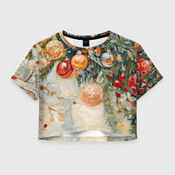 Футболка 3D укороченная женская Большие и маленькие новогодние шары, цвет: 3D-принт
