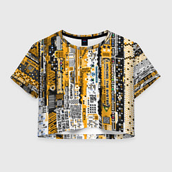 Футболка 3D укороченная женская Cyberpunk pattern yellow, цвет: 3D-принт