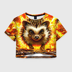 Футболка 3D укороченная женская Еж в огне, цвет: 3D-принт